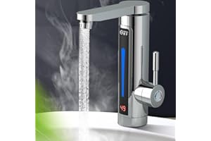LGODDYS Elektrischer Wasserhahn mit Durchlauferhitzer 230V Küchenamatur mit 360 ° Drehbarer Tap ablesbarer LED Temperaturanzeige für Wohnmobil Garage Halle Wasserhahn mit Heizung 3-3,3KW