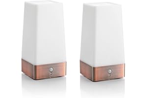 Auraglow Wireless PIR Motion Sensor Table Lamp Super Bright LED Battery Powered Hallway Night Light - Square - 2 Pack