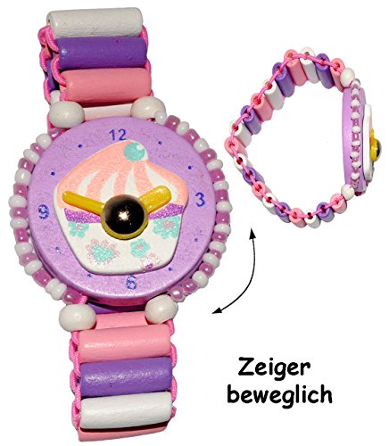 Armbanduhr / Kinderuhr – “ Muffin – bunt “ – aus Holz – bewegliche Zeiger ! – Lernuhr mit Armband – Uhr für Kinder – Mädchen & Jungen – Holzarmbanduhr – Analog / Holzuhr – Schmuck Holzschmuck – Kleinkinder Uhrzeit lernen - 3
