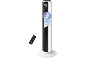 LEVOIT 20dB Ventilateur Colonne Silencieux, 7.9m/s DC Moteur, 26W, Oscillant 90° avec 12 Vitesses, Minuterie 12h, 4 Modes, Affichage LED de Refroidissementavec Télécommande, Blanc