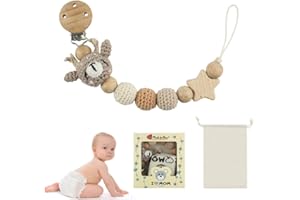 YOFDAL 1 pieza de cuerda para evitar pérdidas, con diseños de dibujos animados, fabricada con algodón y madera, lo que la convierte en un regalo ideal para bebés. (motivo de reno).