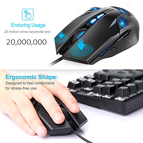 TeckNet Rat  n Gaming Raptor Pro 7200DPI Rat  n   ptico para Gaming Programable Gaming Mouse  8 Botones programables  LED Personalizable  Interruptores Omron Micro