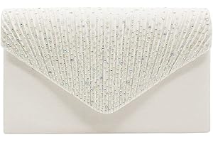 Wocharm Womens Ladies Satin Diamante Clutch Bag Envelope Handbag Evening Bridal Bag Wedding Fashion Prom Vintage Shoulder Bags