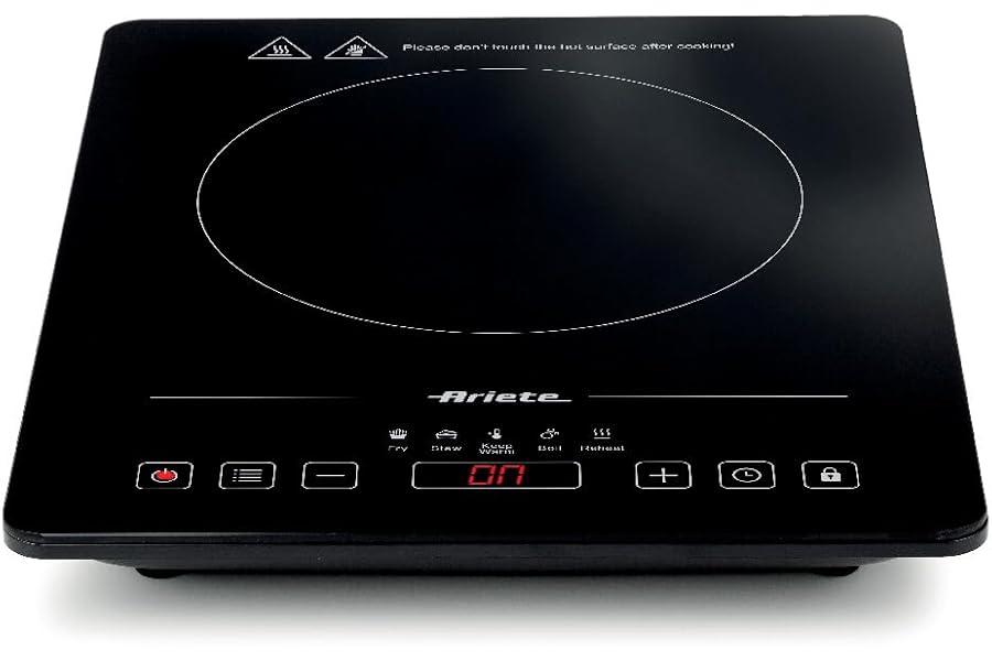 Ariete 1997 Portable Single Induction Griddle, Glass-Ceramic, 2000W, 10 Power Levels, Timer Up to 4 Hours, Child Safety, 5 Programs, Black