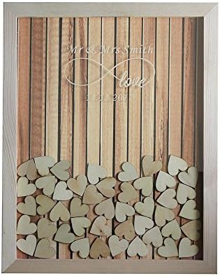 Personalized Rustic Wooden Drop Top Frame Wedding Guest Book Alternative Frame Customized Name 35x30 CM with 120 Pcs Wooden Hearts