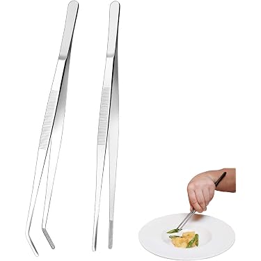 Extra Lange Pinzette Aus Edelstahl – 27 Cm, Mit Gerader & Gebogener Spitze, Vielseitig Für Küche, Grill & Hobby