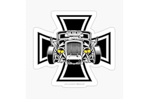 hotrodspirit - Sticker Croix de Malte et Hot Rod Noir et Blanc 7X 7cm Autocollant Voiture