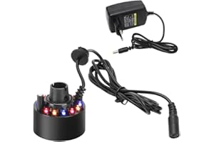 ‎CEWROM CEWROM Ultraschall Vernebler mit 12 bunten Lichtern, USB 24V Wasserbrunnen Teich Nebelmaschine, Mini Nebelmaschine für Halloween, Party, Garten, Steingarten, Hof Outdoor