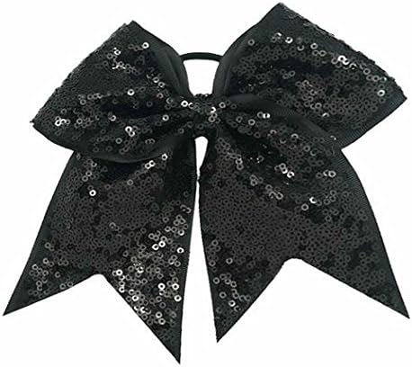 1 x Large 8" Sequinned Cheerleader Style Big Bow Hair Bobble Ribbon Party Hair Accessories (Midnight Black Sequin)