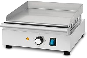 VERTES Piastra grill Plancha Grill Elettrica 1400W in acciaio inox Superficie di cottura liscia 32x26cm, termostato, temperatura 50-300°C, protezione antispruzzo e anticalore, piedini in gomma