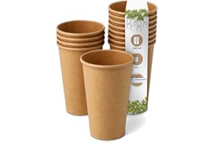 BIOZOYG 50 x jednorazowych kubków do kawy, 400 ml, Ø 90 mm, brązowe, papierowe kubki do gorących napojów, bez plastiku, jednorazowe, 50 szt