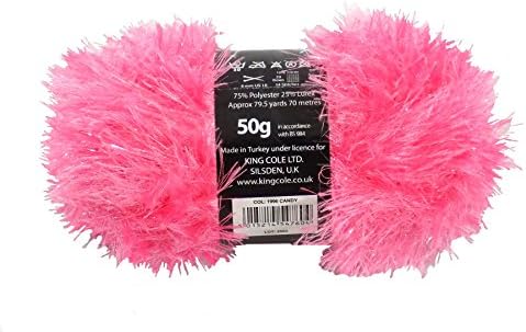 Candy Pink Tinsel Sparkle Eyelash Chunky 50g Wool Yarn Ball Free Scarf Pattern