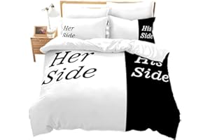 LOUSSIESD Set di biancheria da letto con scritta in inglese "Her Side", super king size, colore bianco e nero, per donne e amanti delle donne, in microfibra, morbido e traspirante, della camera con zip