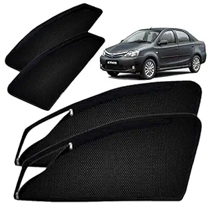 Autofact Magnetic Window Sunshades / Curtains for Toyota Etios [Set of 4pc - Front 2pc with Zipper ; Rear 2pc Without Zipper] (Black)