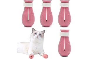 AAED Lot De 4 Bottes Anti-Rayures，Le Chat Botte，Pieds De Chat Anti-Rayures，Chaussures pour Chat en Protection des Pattes Réglable，pour Le Bain, Le Rasage, l'Examen Et Le Traitement des Chats（Rose）