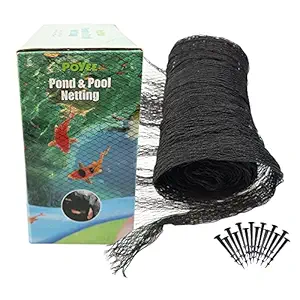 POYEE Pond Netting for Leaves - 14x14 Ft, Pool Leaf Cover Net with Small Fine Mesh - Protecting Koi Fish from Birds, Cats - Stakes Included.