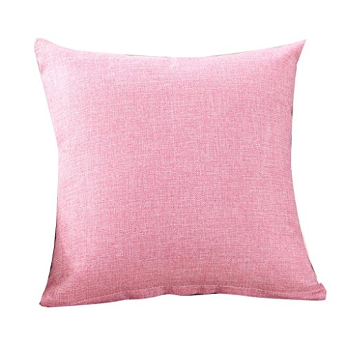 Funda de lino de lino de color liso,Subfamily®Moda simple Fundas de almohada Cafe Sofa Funda de cojín Decoración del hogar (1, Pink)