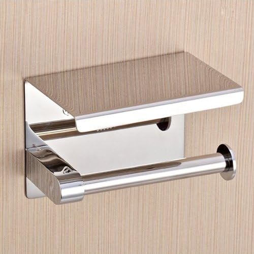 Pointth Wall Mounted Stainless Steel Toilet Paper Holder Tissue Roll Bar Bathroom Tissue Holder with Moblie Phone Holder Stand Shelf Bathroom Accessory