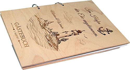 Rustikales Gästebuch aus Holz zur Hochzeit personalisiert Hochzeitsbuch Hochzeitsgästebuch graviert Maritim Leuchtturm (96 Seiten / 48 Blatt) - 4