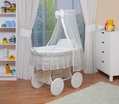 WALDIN Baby wicker cradle, Moses basket, 9 colours available,white/white