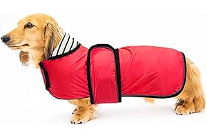 Geyecete - Imperméable Veste pour Chien Teckel, réglable et légère Manteau avec Sangles réfléchissantes et Trou pour Harnais,Vêtement pour Petit Moyen Gros Chiens-Rouge-S