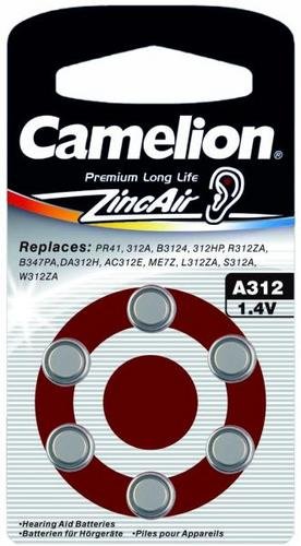 Preisvergleich Produktbild Knopfzelle Zink-Luft CAMELION für Hörgeräte, A312, 6er-Pack