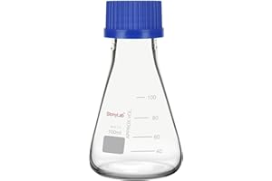 stonylab Fiole Erlenmeyer avec Bouchon à Vis Bleu, Graduée, en Verre Borosilicaté pour Laboratoire, 100 ml