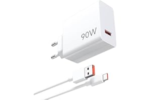 ACANDYA 90W Cargador USB y Cable USB C para Xiaomi 15 14 13 Ultra Poco X7 Pro Poco F6, Turbo Carga Rápida Adaptador Cargador y Tipo C Cable 1Metro para Poco X4 5G 14T 13T Poco Pad M6 Mi 10T Pro Lite