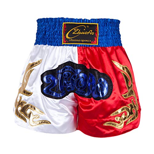 Mxssi Hommes Short De Combat pour Boxe Muay Thai Cage De Kickboxing MMA Combats De Formation Et Shorts Professionnels Mélanger Arts Martiaux Cage Short De Combat Bleu/Jaune/Noir Taille BandeM-3XL