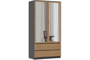 WHATSIZE ENTERPRISE - Modern Double Wardrobe with Drawers - 2 Door Cupboard Contemporary Bedroom Furniture with Mirrors - Anthracite Artisan