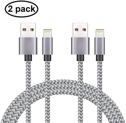 Lightning Cable,Gulf Y 2Pack 10FT/3M Nylon Braided 8pin USB Charging Cables Sync Charger Cord for Apple iPhone 7/7 Plus/6/6s/6 plus/6s plus, 5c/5s/5/SE, iPad Air/Mini/Pro, iPod Nano/Touch (2Pack-classic white)
