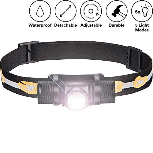 ALFLASH Lampade da Testa Rcaricabile CREE LED Impermeabile Super Luminoso USB Faro Torcia Frontale Leggera 5 modalità Faro per Ciclismo Corsa Campeggio Escursionismo Pesca (Single)