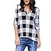 Produktbild Hansee Frauen Sexy V-ausschnitt 3/4 Ärmel Beiläufige Plaid Büroarbeit Bluse Shirts Tops (L, Schwarz)