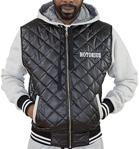 Notorius hooded Jacket for Men college Style padded quilted Streetwear 80% cotton Milano red or black