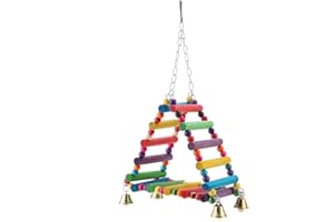 ZERODIS Bird Parrot Bells Toy, Wooden Hanging Ladder Perch Stand Toy Colorful Chewing Swing Toy for Parrots, Parakeets Cockatiels, Conures, Macaws, Love Birds, Finches