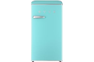 EVVO Nevera Pequeña Retro, 84 litros de Capacidad + 11 Litros de Congelador, Diseño Vintage, Bajo Consumo, Silenciosa, Control de Temperatura, Luz LED, Frigorífico Mini F26 Retro Color Azul Pastel