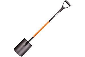 Mivos Runder Gärtnerspaten aus Kohlenstoffstahl - 124 cm - Gartenspaten mit Gehärtetem Spatenblatt - Grabspaten mit D-Griff und Breite Trittkante - Hergestellt in der EU