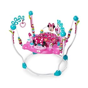 Bright Starts, Disney Baby, Aire d&rsquo;Eveil à Rebonds Minnie PeekABoo avec plus de 12 jouets d&rsquo;activité, trotteur avec musique et lumières, siège tournant à 360 degrés, réglable, rose, 6 mois et plus