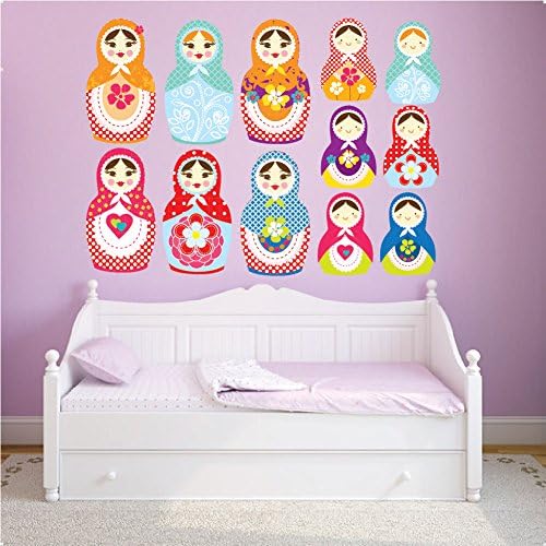 Russian Dolls Nursery Wall Sticker Decal REPOSITIONABLE Fabric REMOVABLE Vinyl Nursery Kids Room Children Bedroom Wall Art Printed Stickers Home Décor Mural Kindergarten Wall Decoration