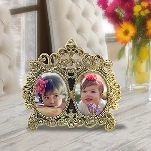 Handicrafts Paradise Antique Double Picture Victorian Style Aluminium Metal Photo Frame (24.2 cm x 1.2 cm x 21.6 cm)