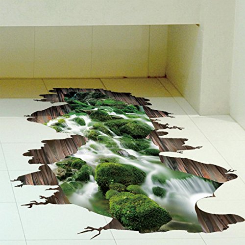Saingace Wandaufkleber Wandtattoo Wandsticker,3D Stream Boden Wand Sticker abnehmbare Wandabziehbilder Vinyl Kunst Wohnzimmer Dekor - 5