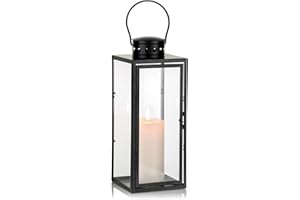NUPTIO Lanterne Bougie Exterieur Noire - 35cm Métal Lanternes Outdoor Funéraire Cimetière Bougie Résistant Aux Intempéries Lanterne Jardin Extérieur Bougeoir Lumière du Vent Intérieur