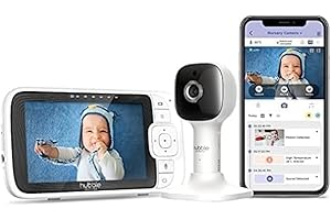 Hubble Connected Nursery Pal Cloud Babyphone caméra connecté avec écran 5 pouces, veilleuse 7 couleurs, vision nocturne infrarouge, capteur de température ambiante et application mobile