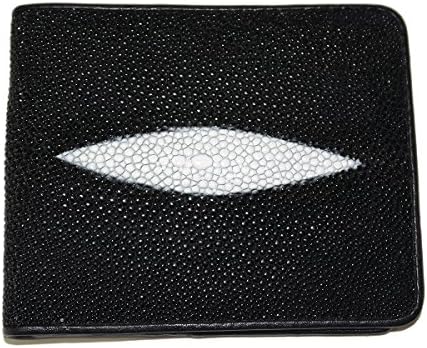 Genuine Stingray Skin Leather Bi-Fold Wallet w/ Left Flap (Diamond Black)