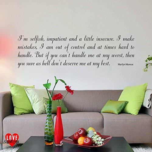 Marilyn Monroe quote I'm selfish impatient wall art sticker by LoveWallArt, Small, Black