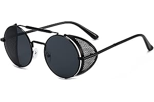 besbomig Occhiali da Sole Donna Stile Steampunk Occhiali da Sole Rotondi Vintage Polarizzati Occhiali da Sole da Uomo Retrò Occhiali da Sole Polarizzati Protezione UV400 Unisex-Adulto