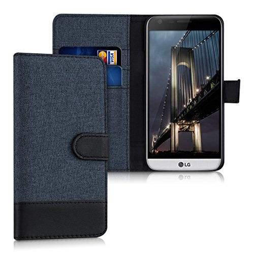 kwmobile Funda para LG G5   G5 SE - Carcasa de Tela y  Cuero sint  tico  - con Tapa y  Tarjetero   Azul Oscuro Negro 