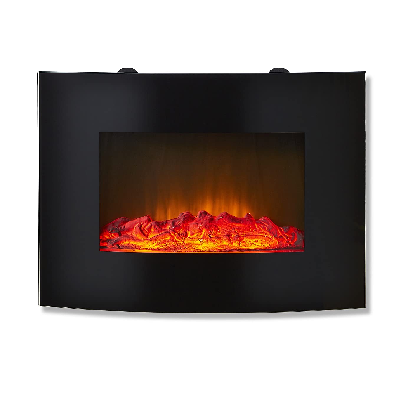 Warmlite WL45056 2kw Curved Glass LED Flame Effect Electric Wall Mounted or Freestanding Fireplace with Remote Control, 43x55x23cm in Black