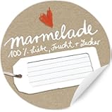 24 runde Aufkleber Marmelade, 100% Liebe, Frucht & Zucker! Sch&ouml;ne naturfarbene Marmeladenetiketten f&uuml;r selbstgemachte Marmelade und f&uuml;r Einmachgl&auml;ser, MATTE Papieraufkleber zum Verzieren und Verschenken