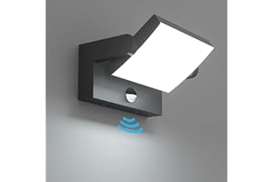 Klighten 24W Applique Extérieur avec Détecteur de Mouvement IP65 Éclairage Mural Intérieur, Applique Murale avec LED Panneau Rotatif, Mur Lampe pour Entrée Jardin, Noir, Blanc Froid 5700K-6000K